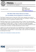 FDIC Makes Public October Enforcement Actions One Administrative Hearing Scheduled for December 2012
