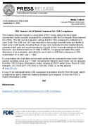 FDIC Issues List of Banks Examined for CRA Compliance