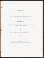 FDIC view on Senate Bill S 1609 Financial Institutions Deregulation Act and Related Matters