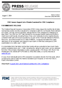 FDIC Issues August List of Banks Examined for CRA Compliance