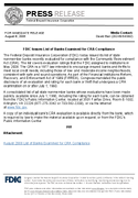 FDIC Issues List of Banks Examined for CRA Compliance