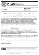 FDIC Seeks Input on Voluntary Certification Program to Promote New Technologies