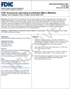 FDIC Announces Upcoming Community Affairs Webinar Helping Your Customers Save America Saves Week 2015