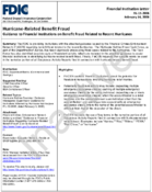 HurricaneRelated Benefit Fraud Guidance to Financial Institutions on Benefit Fraud Related to Rent Hurricanes