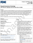Deposit Insurance Coverage New Spanish Language Overview Video Now Available