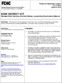 Bank Secrecy Act Revised Bank Secrecy ActAntiMoney Laundering Examination Manual