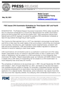 FDIC Issues CRA Examination Schedules for Third Quarter 2021 and Fourth Quarter 2021